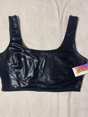 NWT Spirit Halloween Black Leather-Like Scoop Crop Tank